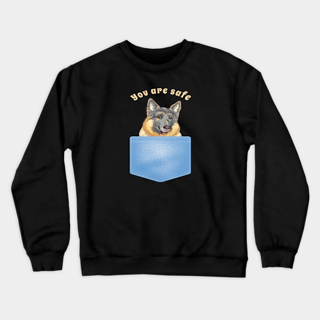 You are safe, dog in the pocket Crewneck Sweatshirt by Sniffist Gang